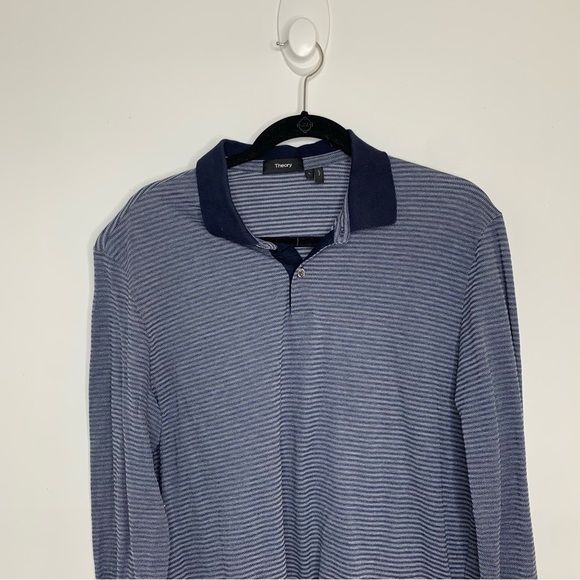 Theory blue stripe knit long sleeve polo top - Picture 3 of 7